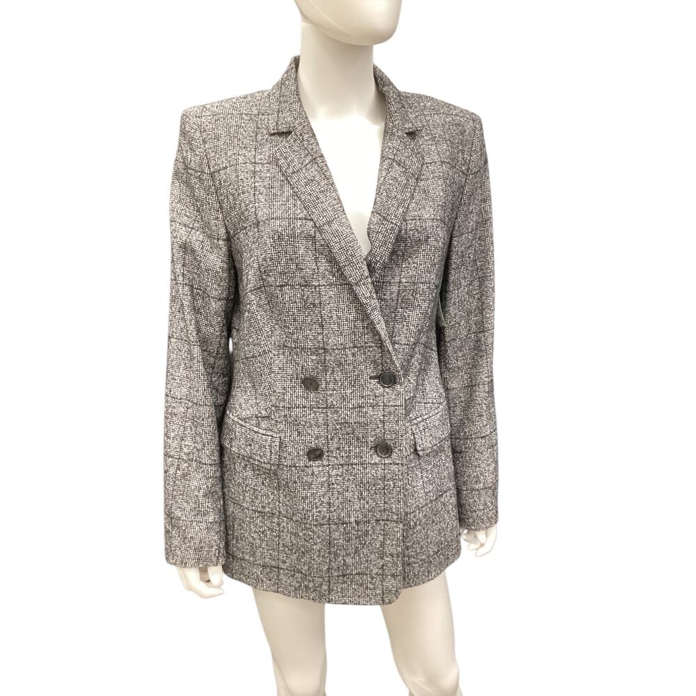 Escada Women’s Blazer Size 10 Alpaca Cotton Wool Blend Double Breasted B&W